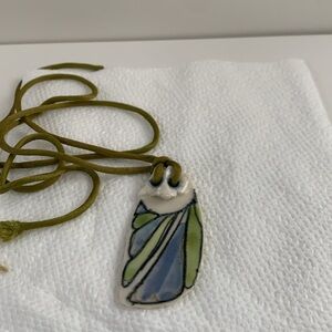 Vintage 1970’s Ceramic Owl Signed Pendant Necklace